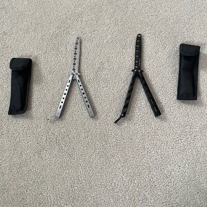 Moon Boat Butterfly Knife Trainers (Balisong Practice Tools) - Black and Sliver